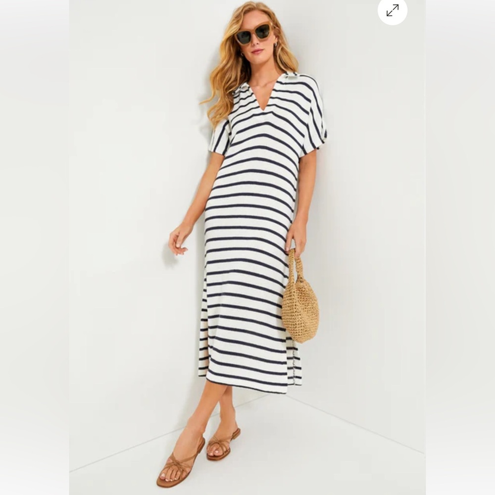 Tuckernuck Maren Navy and White Striped Polo Dress